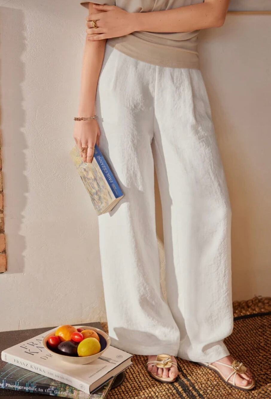 Brand New OGL Women's S Viscose-Linen Breezy Mid Rise Wide Leg Pant with Pockets